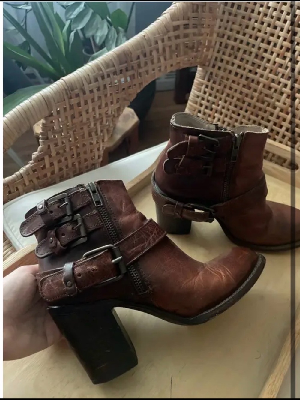 Freebird by Steven Brown Leather Buckle Ankle Boots